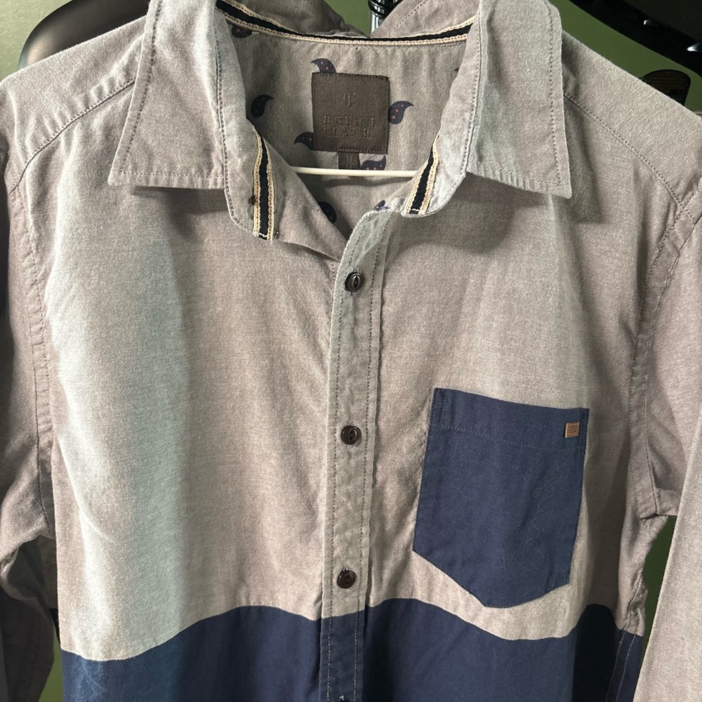 Men's Gray and Blue Casual Shirt